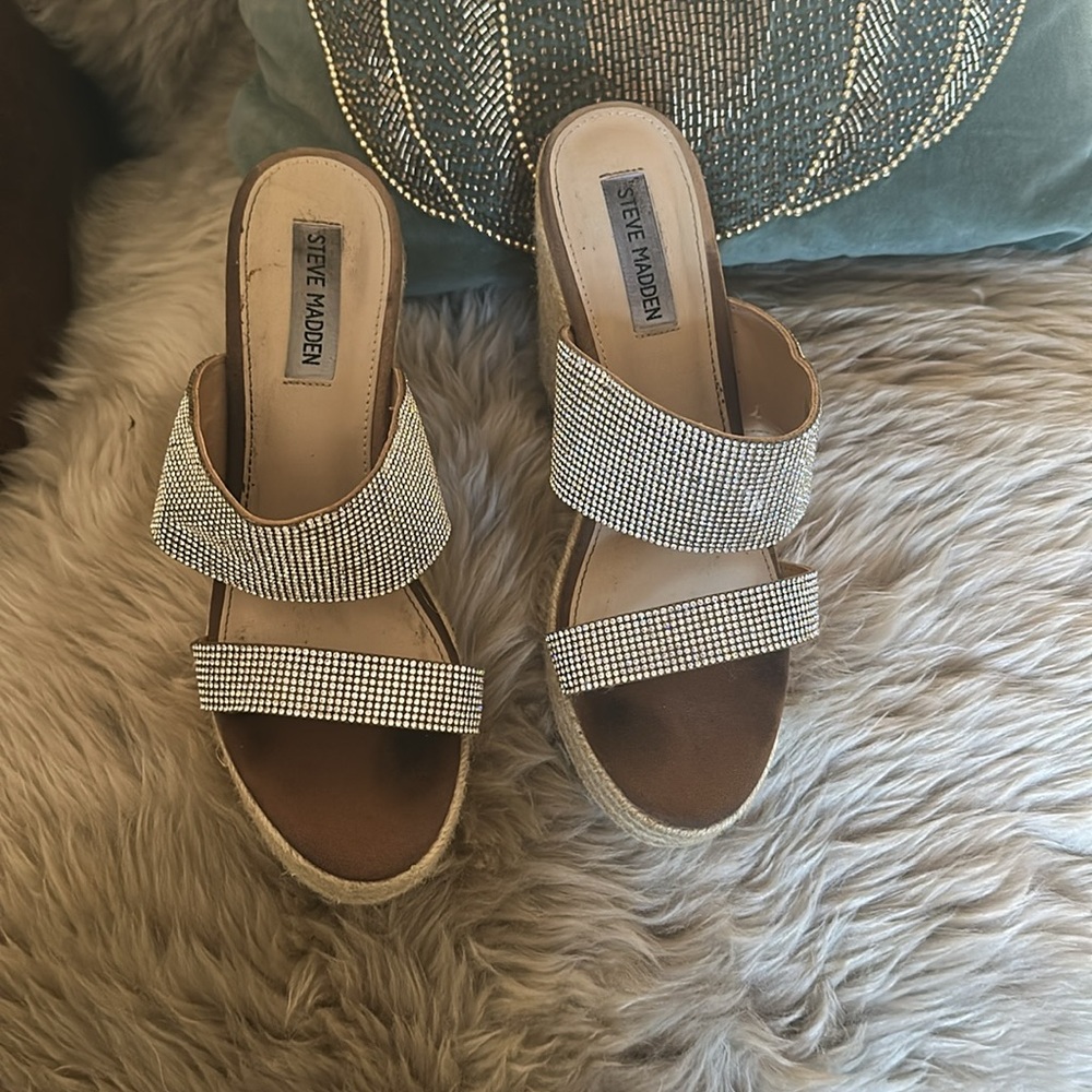 Steve Madden Silver Wedges with Sparkling Straps